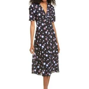 nwt Nicole Miller Starglass Midi Dress size S Black Floral Twist front